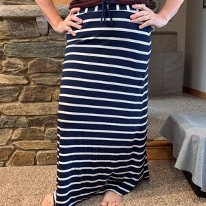 Gap Body Navy and White Stripe Maxi Skirt Size Medium